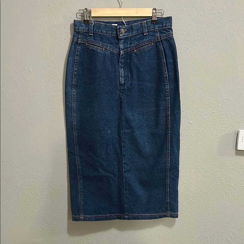 Vintage Levi's Blue Denim Midi Skirt Dark‎ Wash High Rise